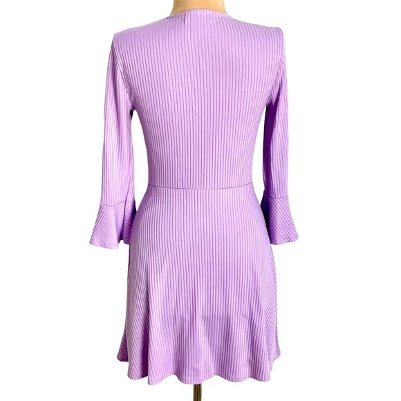 Urban Outfitters Lilac Ribbed  Skater Dress Fluted Bell 3/4 Sleeve Fit & Flare - Picture 6 of 11